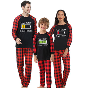 Family Matching Battrery Lattice Pajamas Sets