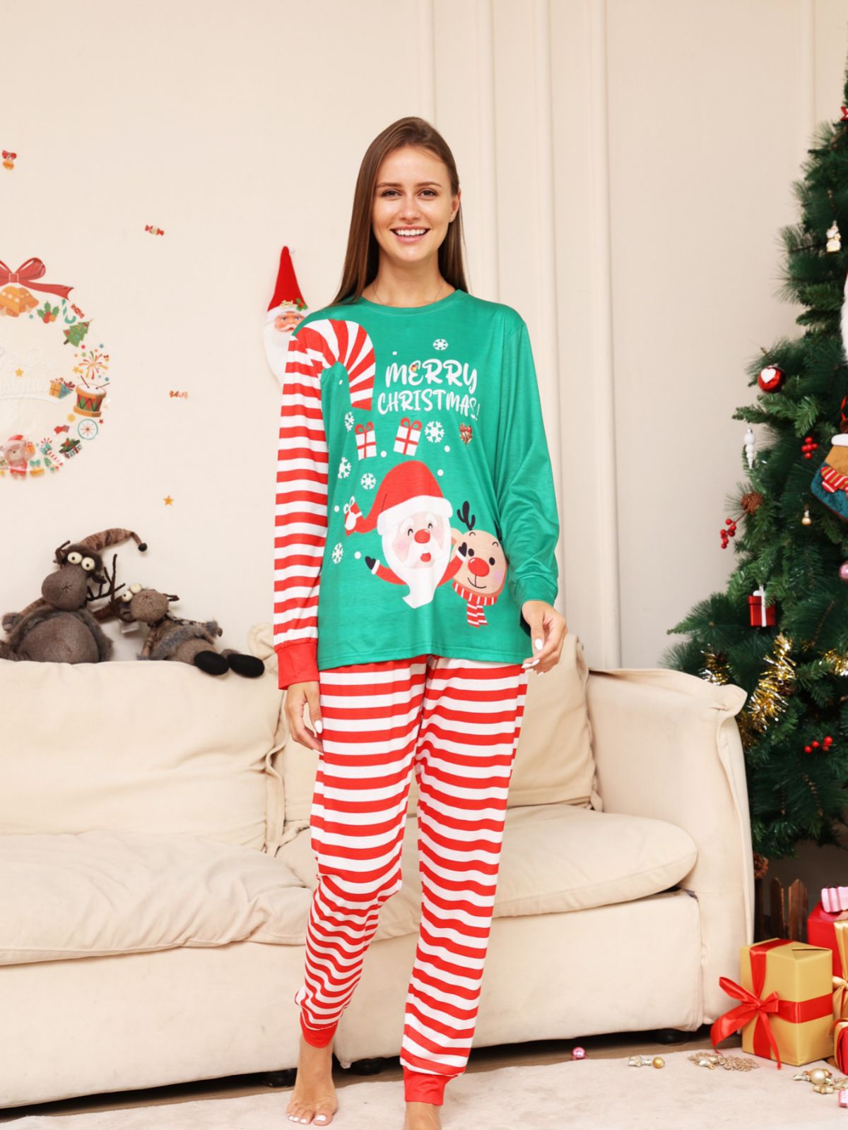 Christmas Parent-Child Pajamas with Santa Fawn