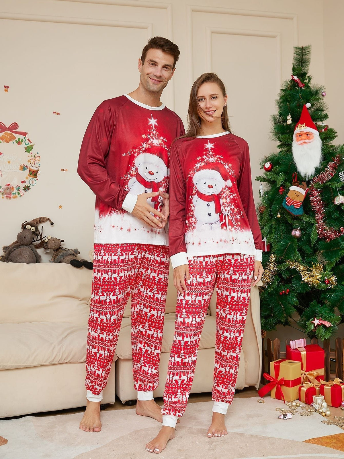 Family Matching Christmas Pajama Set with Snowman Print