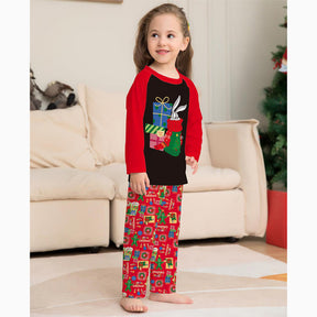 Colorblock Cute Pattern Round Neck Long Sleeve Christmas Parent-Child Pajamas