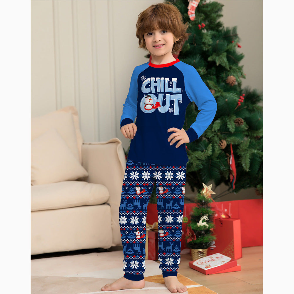 Blue Snowman Print Christmas Family Matching Pajamas