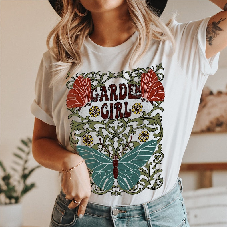 Flower Garden Butterfly Floral Botanical Shirt