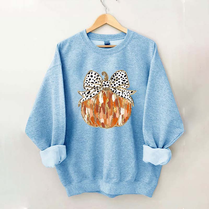 Fall Coquette Gold Glitter Pumpkin Sweatshirt