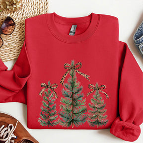 Leopard Print Bow Minimalist Christmas Trees Sweatshirt