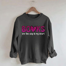 Printed Books the Way to Heart Faux Glitter Sweatshirt