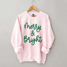 Sparkly Glitter Merry And Bright Printed Sweatshirt