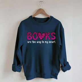 Printed Books the Way to Heart Faux Glitter Sweatshirt