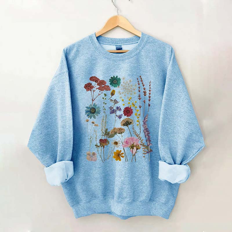 Vintage Colorful Pressed Pressed Flowers Sweatshirt