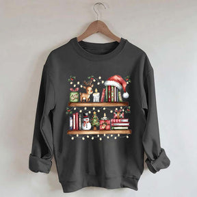 Christmas Bookshelf Book Lover Club Sweatshirt