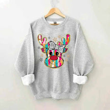 Colorful Glitter Christmas Reindeer Sweatshirt