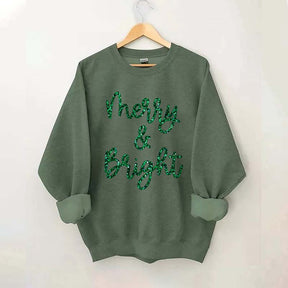 Sparkly Glitter Merry And Bright Printed Sweatshirt