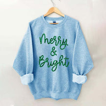 Sparkly Glitter Merry And Bright Printed Sweatshirt