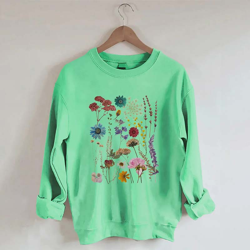 Vintage Colorful Pressed Pressed Flowers Sweatshirt