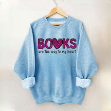 Printed Books the Way to Heart Faux Glitter Sweatshirt