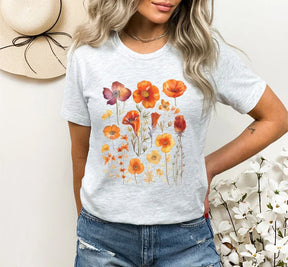 Orange Pressed Wildflowers Boho Flower T-Shirt