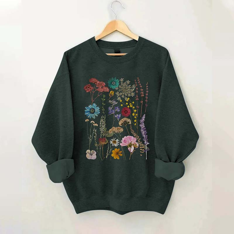 Vintage Colorful Pressed Pressed Flowers Sweatshirt