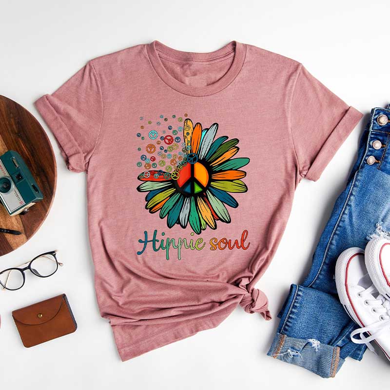 Boho Hippie Daisy Peace Flower T-Shirt