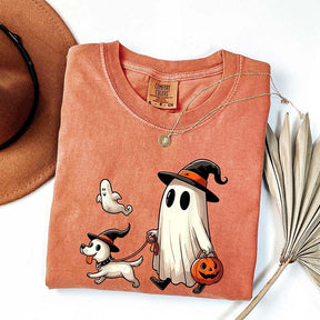 Funny Ghost Walking Dog Halloween T-Shirt