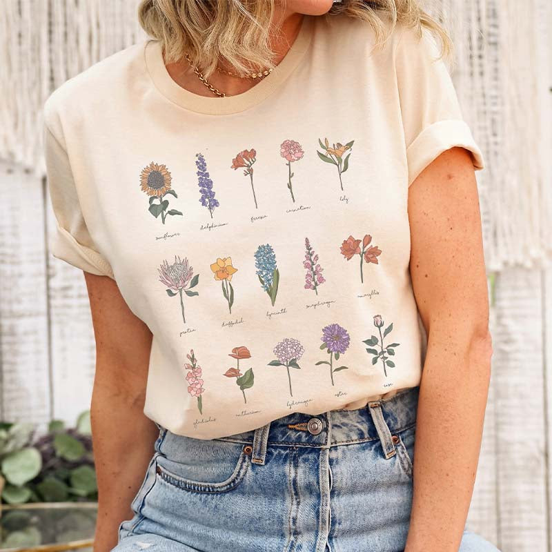 Wildflowers Graphic Botanical Chart T-Shirt