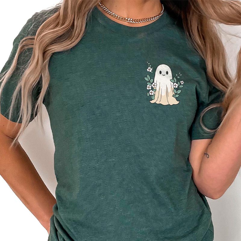 Floral Ghost Halloween Pocket T-Shirt