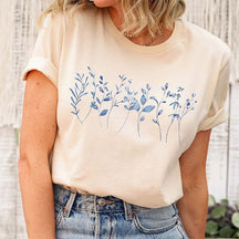 Blue Wild Flowers Minimalist T-Shirt