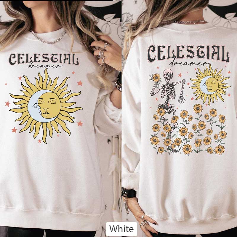 Skeleton Sunflower Celestial Dreamer Sweatshirt