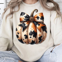 Coquette Pumpkin Cowhide Bow Sweatshirt