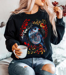 Folk Art Bird Sweatshirt Nordic Botanical Sweatshirt