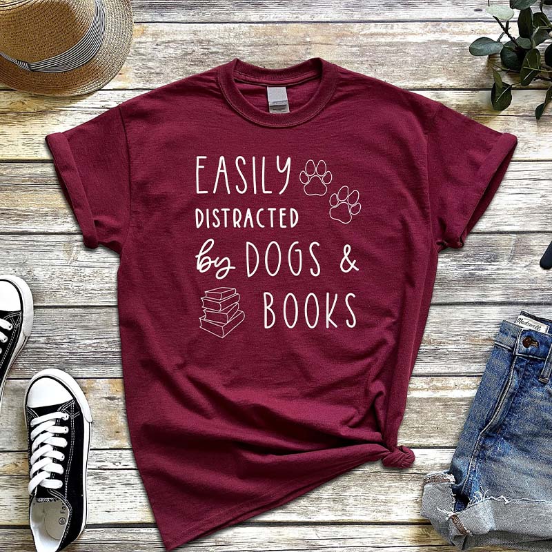 asily Distracted Dogs And Books T-Shirt