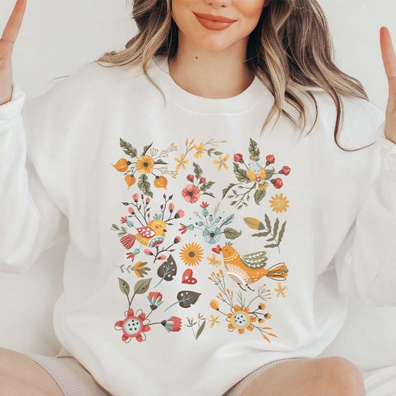 Folk Art Scandi Bird Cottage core Sweatshirt