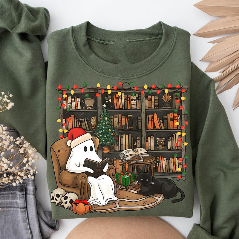 Christmas Ghost Reading Books Sweatshirt