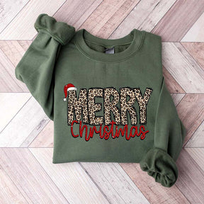 Leopard Printed Merry Christmas Sweatshirt