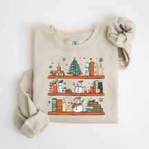 Bookshelf Christmas Snowman Sweatshirt