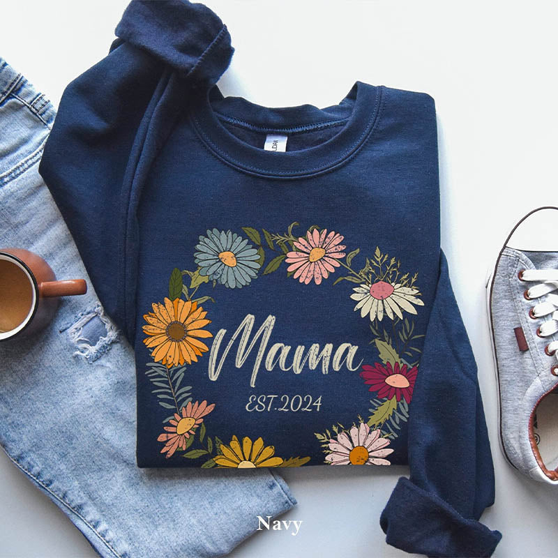 Personalized Flower Print Mama Sweatshirt