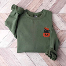 Black Cat Pumpkin Halloween Spooky Printed Sweatshirt