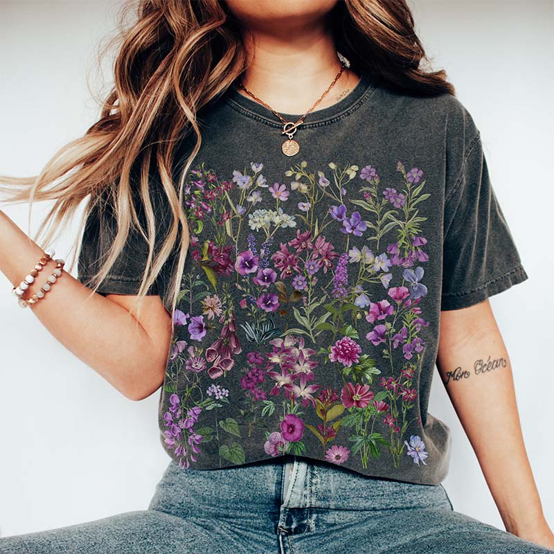 Pressed Flowers Boho Purple Wildflowers T-Shirt