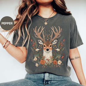 Woodland Deer Floral Wildlife T-Shirt