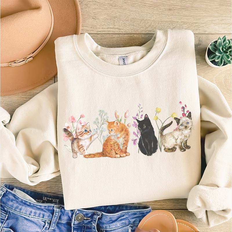 Floral Vintage Kittens and Pressed Flower Sweatshirt