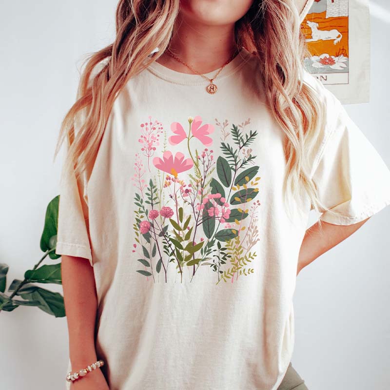 Summer Pastel Watercolor Pink Wildflowers T-Shirt