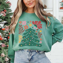 Floral Boho Christmas Tree Comfort Colors Sweatshirt