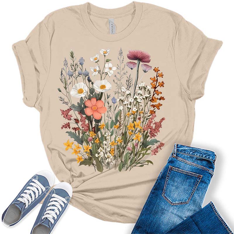 Vintage Boho Tops Wildflower Cottagecore T-Shirt