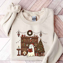 Retro Christmas Ghost Reading Books Sweatshirt,