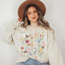 Vintage Pressed Wildflower Butterfly Sweatshirt