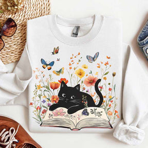 Floral Cat Cute Book Sweatshirt