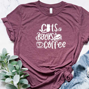 Cats Books Coffee Lover T-Shirt