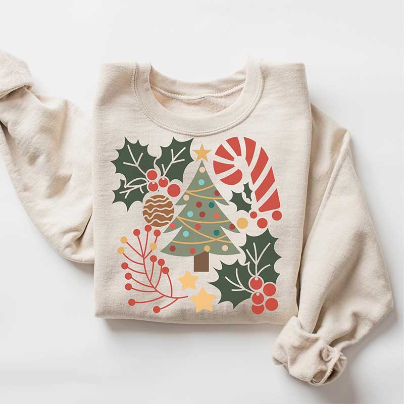 Boho Floral Christmas Tree Girly Sweatshirt