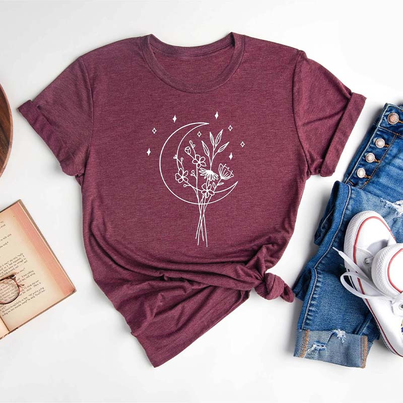 Floral Moon Night sky Wildflower T-Shirt