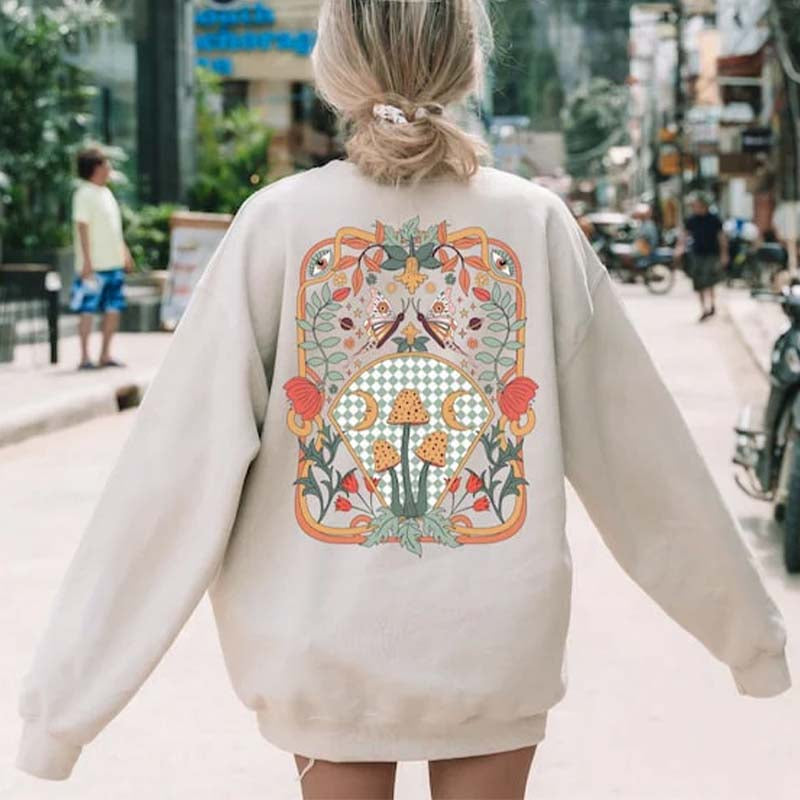 Fleurs sauvages papillon champignon magique Sun Moon Sweatshirt