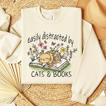 Easily Distracted By Cats And Books Sweatshirt