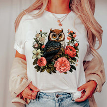 Cute Owl Boho Style Flowers T-Shirt